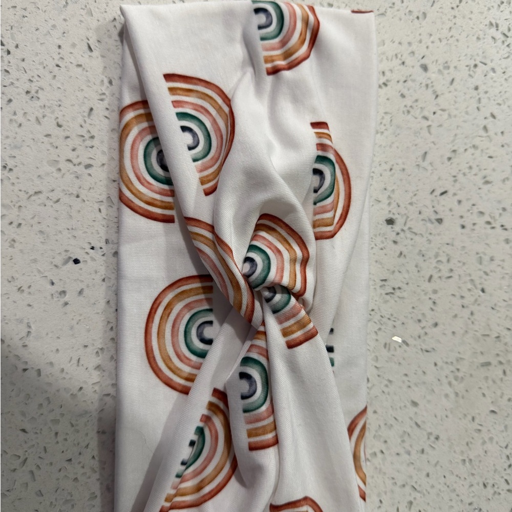 White Headband with Rainbow Pattern